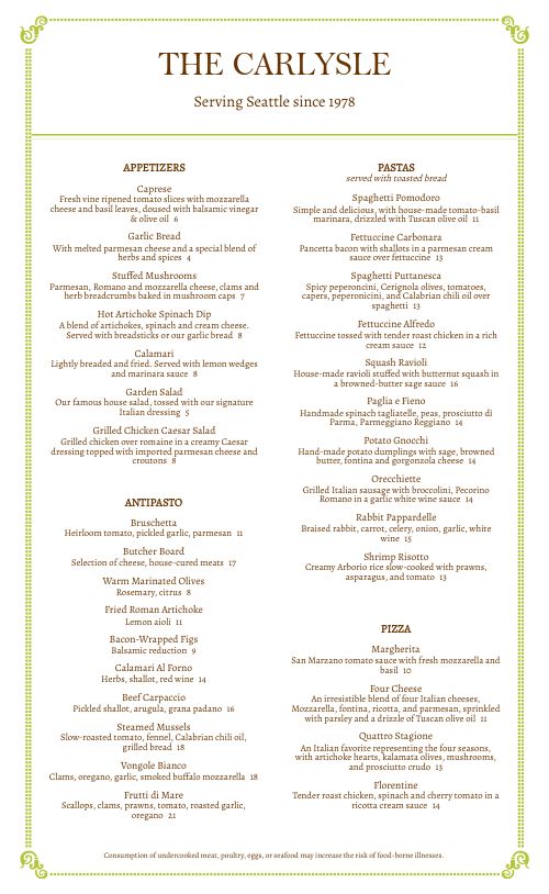 Our menu